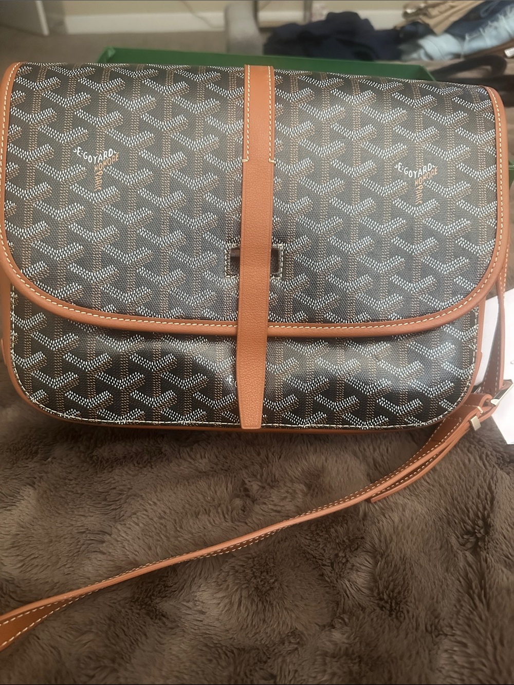 Goyard Black Patterned Crossbody with Brown Trim
